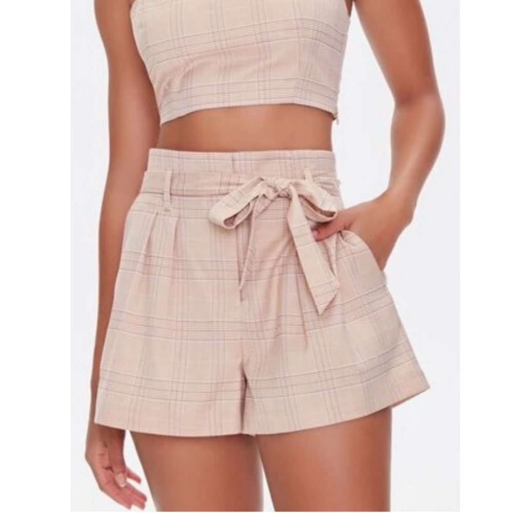 Forever 21 Tan Plaid Paperbag Shorts